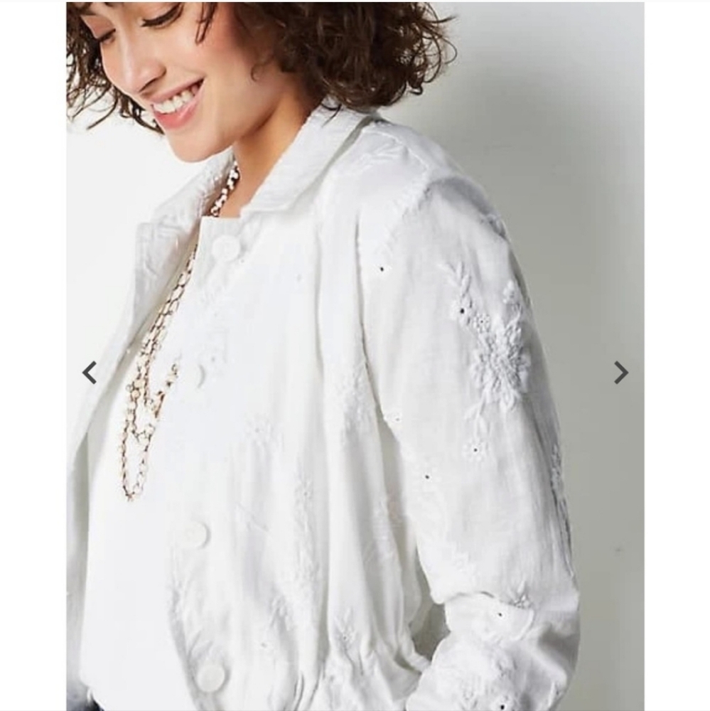 J. Jill Embroidered White Linen blend Anorak Jacket size 2X